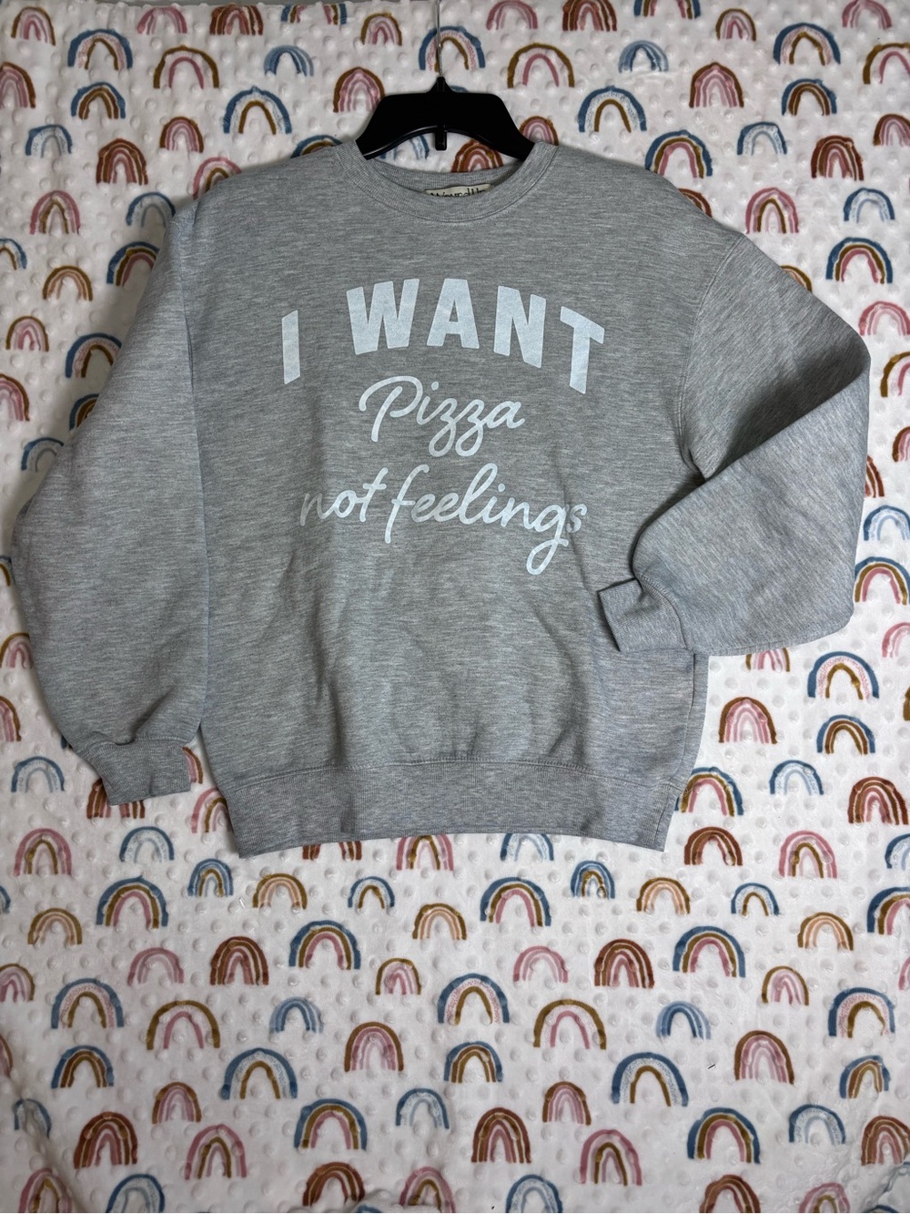Wound Up Womens Gray I Want Pizza Not Feelings Graphic Crewneck Sweatshirt XS
